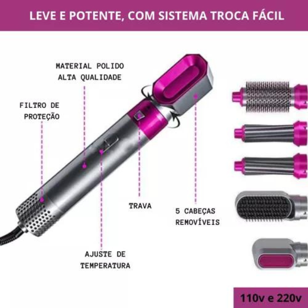 Escova Alisadora 5 em 1 Alisa, Seca, Hidrata, Modela, Anti-Frizz, Bivolt - MIMOSFEMININO