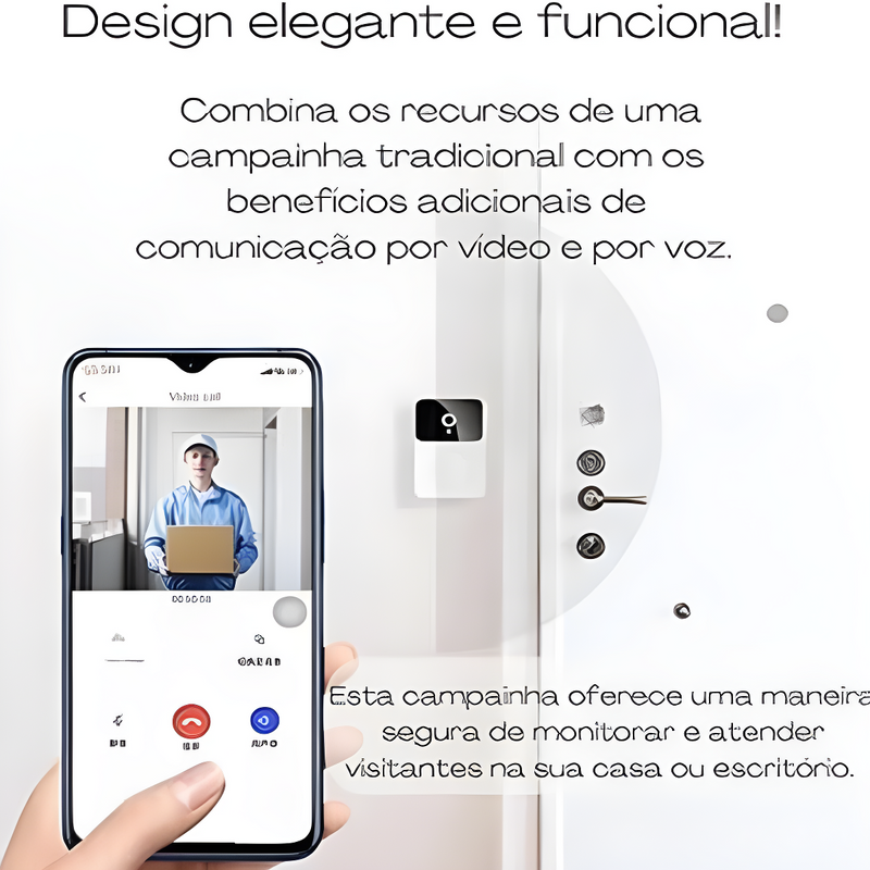 Campainha C/ Câmera Wifi S Fio Inteligente Interfone C Áudio