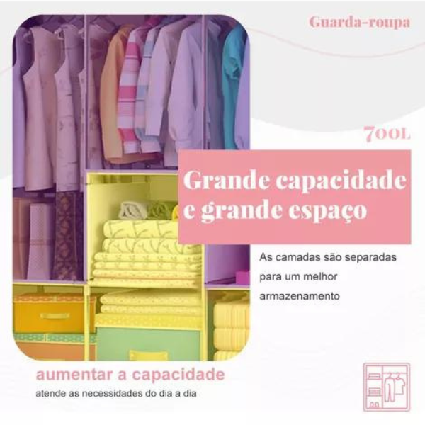 Guarda Roupa Dobrável 2 Portas Para Organizar Roupa (PRETO)