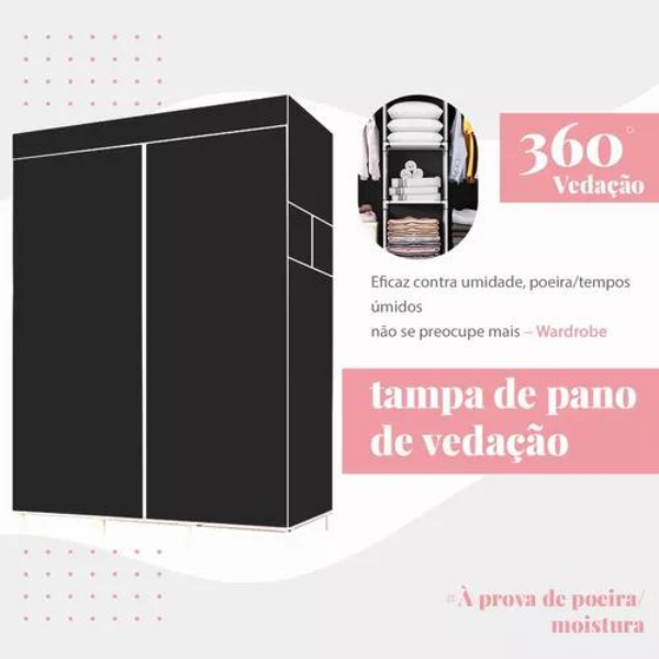 Guarda Roupa Dobrável 2 Portas Para Organizar Roupa (PRETO)