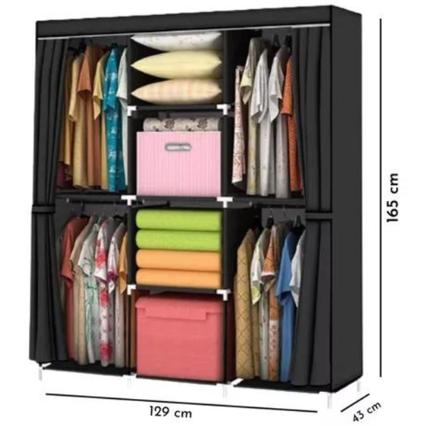 Guarda Roupa Dobrável 2 Portas Para Organizar Roupa (PRETO)