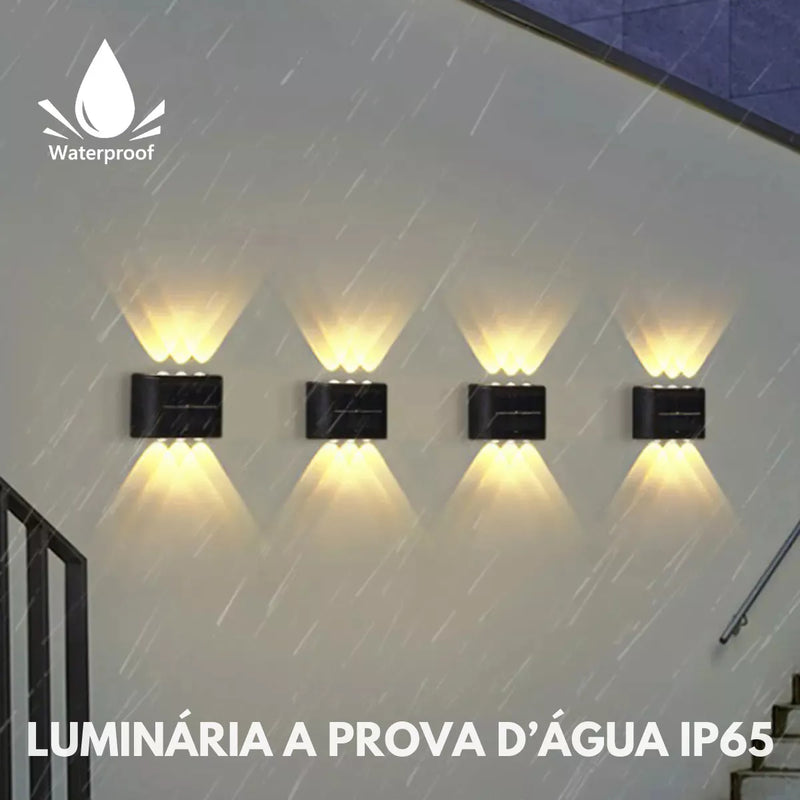 Arandela solar 6 leds jardim escadas muros prova dágua