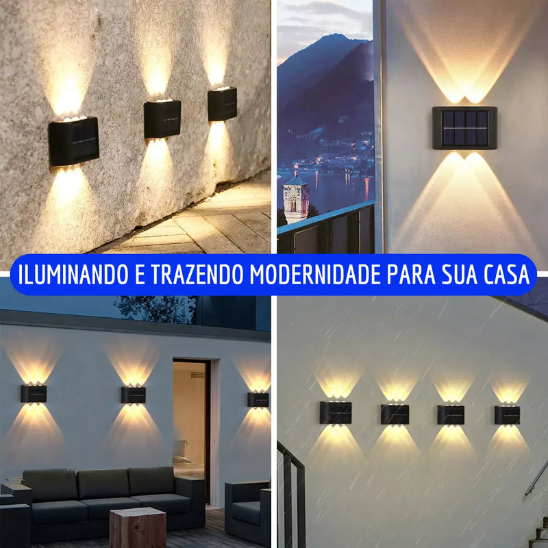 Arandela solar 6 leds jardim escadas muros prova dágua